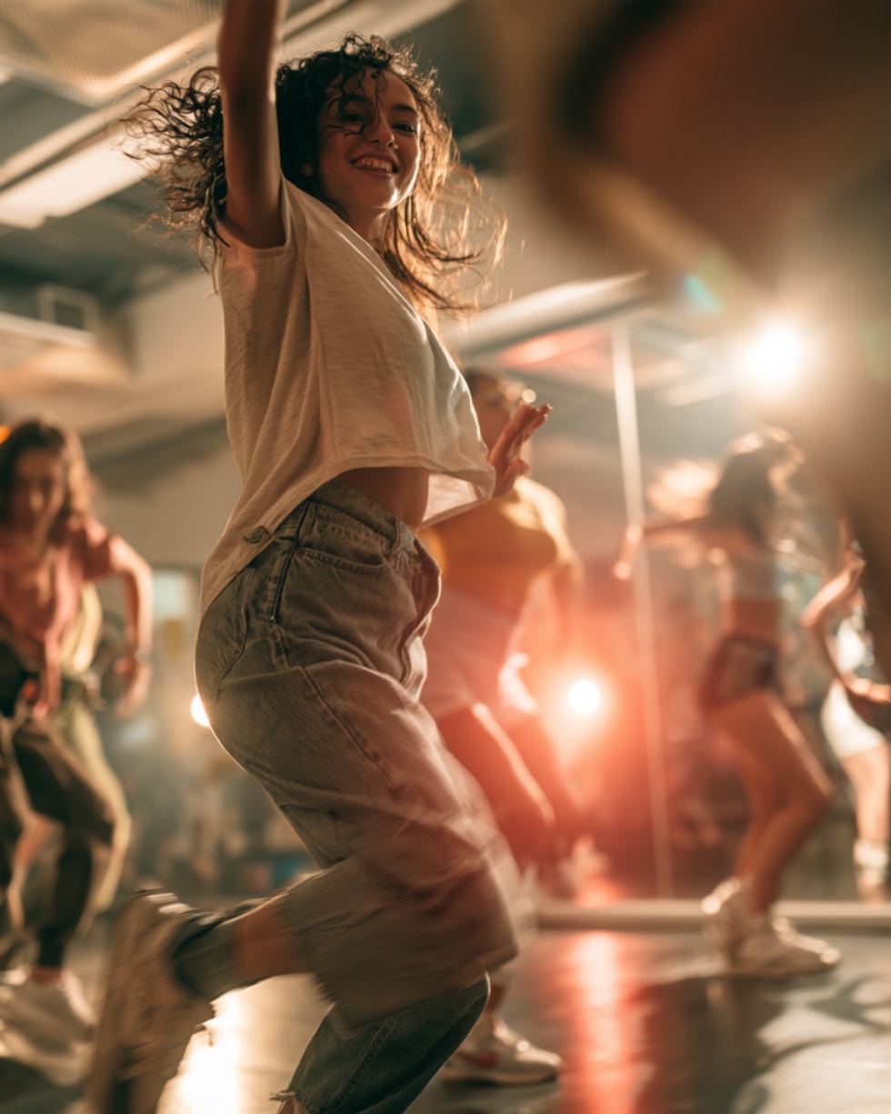 照明の中で踊る出演者(見本の写真)